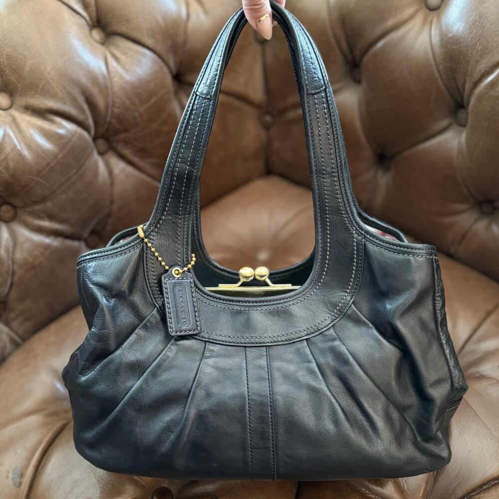 2008 Coach Ergo Pleated Frame Satchel 12248 Black Leather